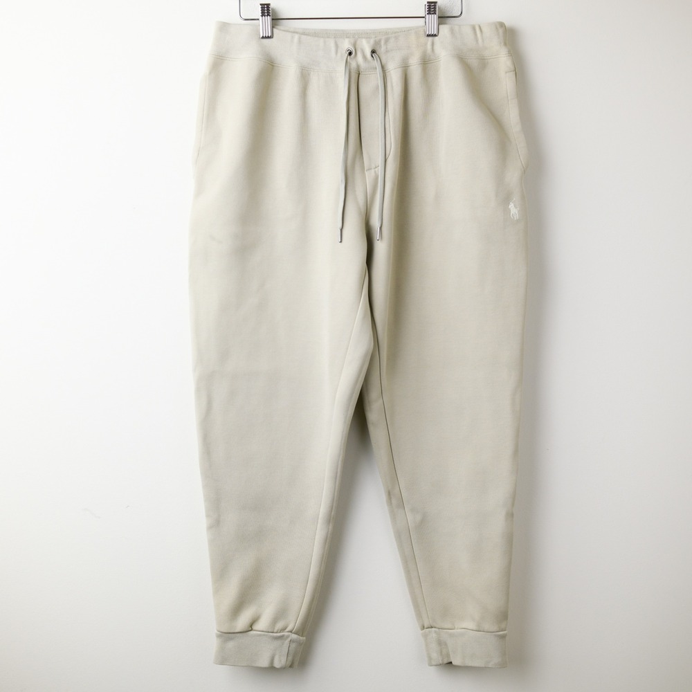 Polo Ralph Lauren Joggers Mens L Beige Cotton Pony Drawstring Casual Sweatpants - Picture 1 of 14